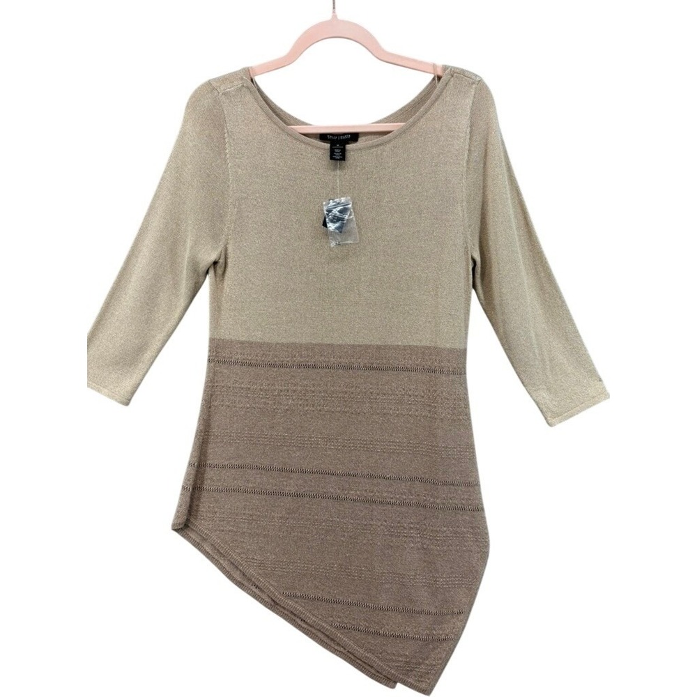 NWT White House Black Market Sweater Women M Fawn‎ Asymmetrical Hem Sparkle